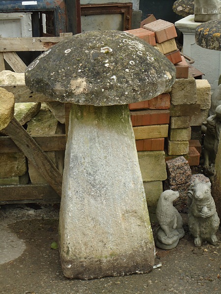 An Antique, weathered natural stone staddlestone " : Sizes : 940mm (37") high x 560mm (22") diameter