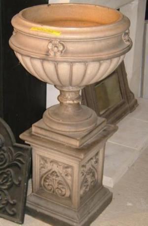 An old reclaimed terracotta Urn and Plinth. This has been used internally Overall height 915mm (