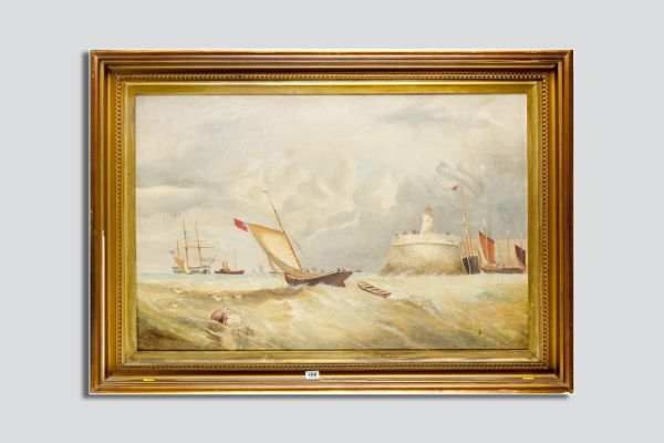 I GARNON oil on canvas - squally shipping scene off Saundersfoot, South Wales with numerous boats