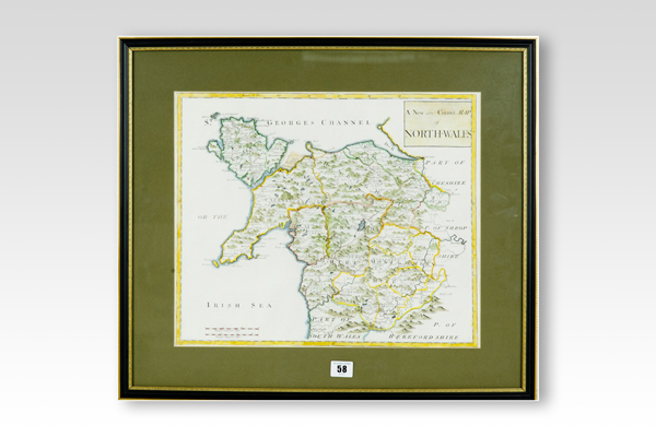 A coloured and tinted map of North Wales by ROBERT MORDEN, 14 x 17 ins (36 x 43 cms)