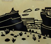 After SIR KYFFIN WILLIAMS RA woodcut print; Patagonian landscape `Lle Cul`, signed with initials,