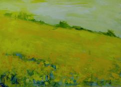 BRIDGET WRIGHT mixed media; `Yellow Landscape 2`, signed with initials, 9.75 x 13.5 ins (25 x 34.5