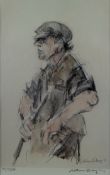 After WILLIAM SELWYN Limited Edition (77/500) coloured print; a standing farmer, signed fully in