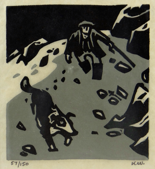 After SIR KYFFIN WILLIAMS RA Limited Edition (57/150) linocut print; a Snowdonia farmer with