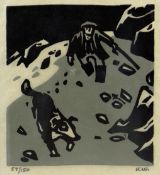 After SIR KYFFIN WILLIAMS RA Limited Edition (57/150) linocut print; a Snowdonia farmer with