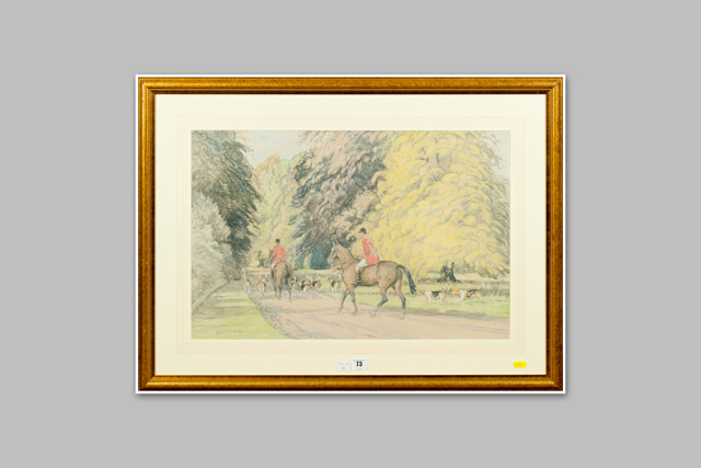 J S SANDERSON WELLS pastel; hunting scene setting off, signed and with `The Pastel Society` label
