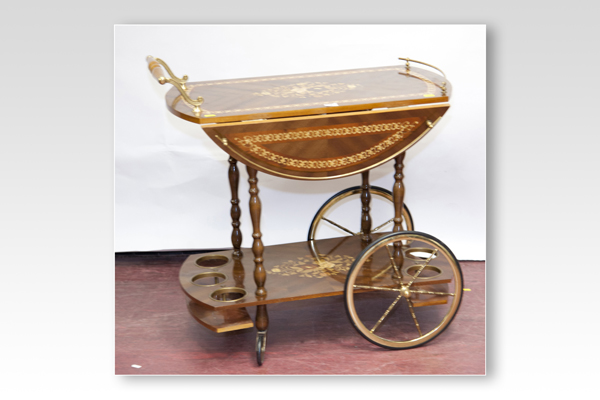 An Italian style inlaid drinks trolley