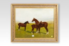 F THURLBY oil on canvas; a horse and two foals in a field, signed and dated 1915, 19.5 x 25.25