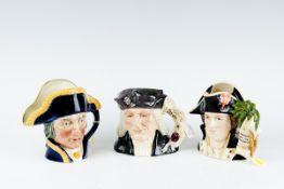 Three large Royal Doulton character jugs - `Lord Nelson` D6336; `Christopher Columbus` D6891; and `