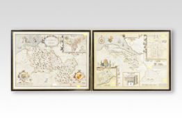 A pair of coloured, tinted and double glazed maps by JOHN SPEED - 1) Denbighshire, Sudbury &