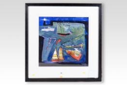MODERN SCHOOL coloured limited edition 12/295 print; yachts, signed and originally dated `03, 19 x