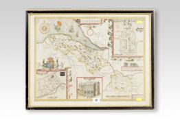 A coloured, tinted and double glazed map of Flintshire by JOHN SPEED, Sudbury & Humble edition, 16.5