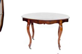A 20th Century oval drop leaf walnut tea table with plain cabriole supports