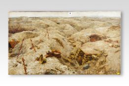 HARRY VAN DER WEYDEN; oil on canvas, unframed of a first world war northern France trenches scene,