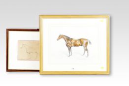 BASIL NIGHTINGALE watercolour; fine study of a horse `Bismillah` and entitled accordingly and `The