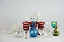 A parcel of mixed 19th Century and other glassware including early conical ware, red dashed rummers,