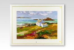 DONALD McINTYRE acrylic on board; Porth Cwyfan, Anglesey, signed, 20.75 x 30.5 ins (53 x 78 cms)