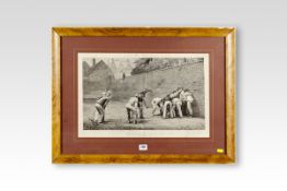 A 19th Century black and white print; `Football at the Wall at Eton`, 13.5 x 21 ins (34 x 54 cms)