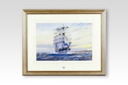 A KENNEDY watercolour; a twin master in heavy seas, signed and dated 1970, 15 x 22 ins (38 x 56