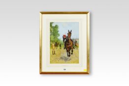 F GILETTE watercolour; military equestrian training scene, indistinctly signed and entitled to mount