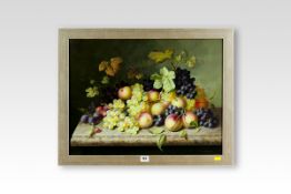 R CASPER contemporary oil; still-life peaches and grapes on a table, signed, 18 x 23.5 ins (36 x