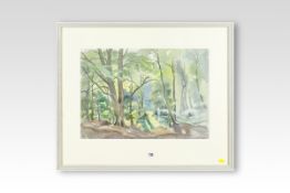 ETHELBERT WHITE watercolour; treescape with figure on a path, signed together with Royal Academy