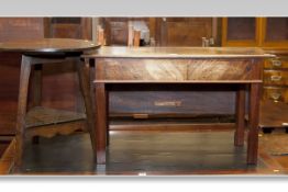 A Victorian mahogany low side table with single flap; and a fine neat circular oak cricket table