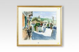 VAUGHAN BEVAN watercolour; Continental streetscape with lady at the roadside, signed, 20 x 23 ins (