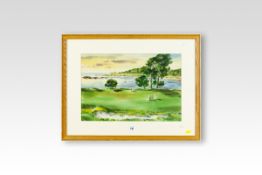 WILLIAM HAWKSLEY watercolour; estuary scene with figures on a golf course, signed, 12 x 18 ins (30 x