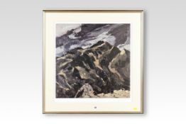 After SIR KYFFIN WILLIAMS RA coloured Limited Edition (202/250) print; mountainscape with farmer and