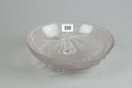 A circular Vallon glass shallow fruit bowl with leaf and berry decoration, 9 ins (23 cms)