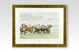ARMANDO FARINO watercolour; six racehorses and jockeys in full flight, signed, 19 x 28 ins (49 x