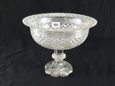 A circular early 19th Century glass fruit bowl with strawberry diamond cutting on an octagonal and