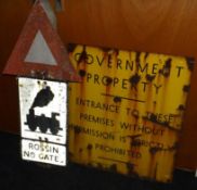 An enamel British Railways sign ‘Government Property - Entrance to the Premises without Permission