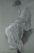 CHARLES WEST COPE preliminary drawing with pastel; seated figure wearing robe, entitled ‘Miss