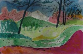 DAN LLEWELYN HALL watercolour; landscape entitled verso ‘The Pink Path’, signed with initials, 6 x 9