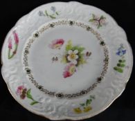 Swansea Porcelain; a fine dessert plate with a dog rose and having moulded ‘C’ scrolled rims and