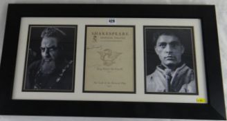 A framed Shakespeare Memorial Theatre (Stratford upon Avon) programme for King Henry IV Part I dated