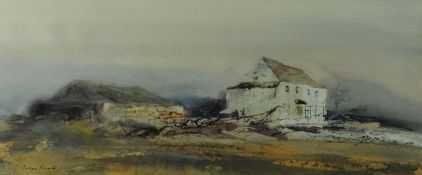 COLIN KENT watercolour; study of a farm and buildings in a landscape, signed, 8 x 18.5 ins (20 x