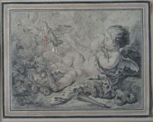 After BOUCHER a pair of engravings; Cupid with a dog and doves, 5 x 6 ins (13 x 15 cms) and after