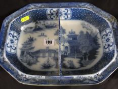 Swansea Cambrian Pottery (1764-1870); a rare early 19th Century twin compartment dish with central