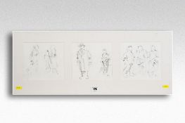 IFOR PRITCHARD three preliminary pencil drawings framed as one; figures, each signed, each 7 x 7.
