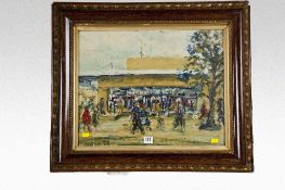ALAN MACKAY oil; Impressionist scene of shoppers in a busy street, signed and dated 1973, 15.5 x