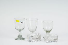 Three Victorian rummers; and a pair of oblong Edwardian glass salts with faceted bases.