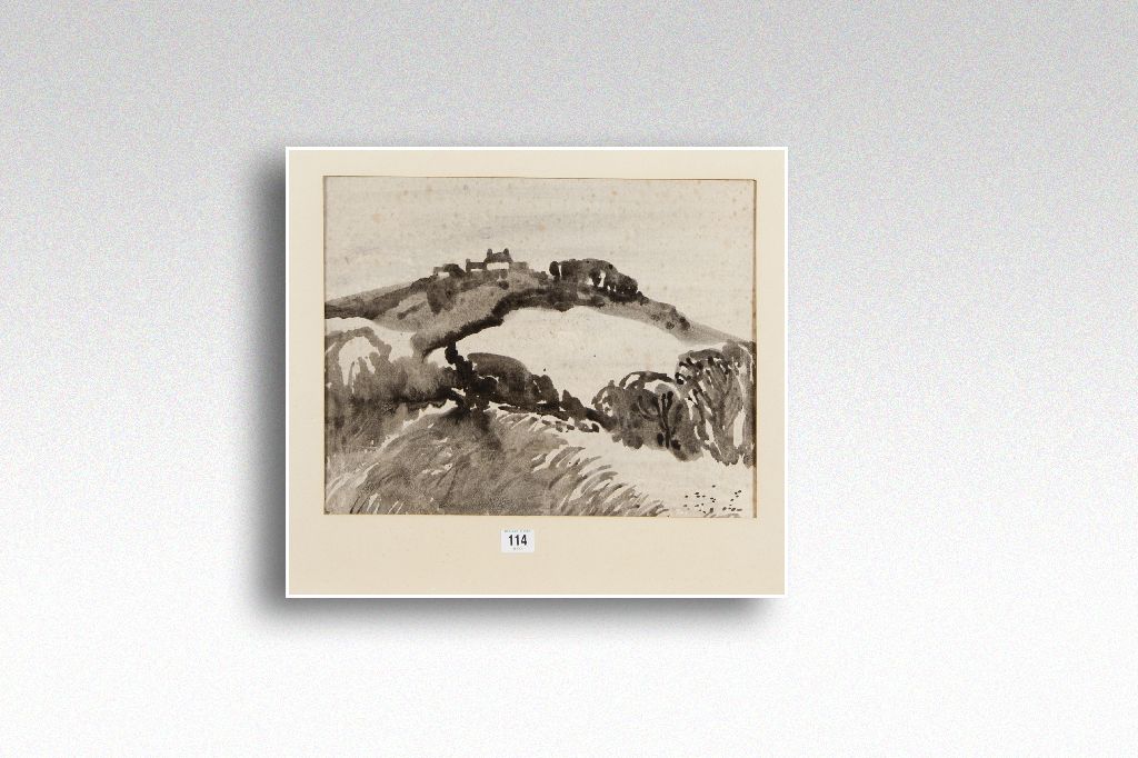 COPE? colourwash; hilltop farm with landscape entitled on The Arts Council of Great Britain label