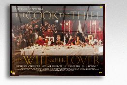 A framed film poster for `The Cook, the Thief, his Wife and her Lover`, 29.5 x 39.5 ins (75 x 101