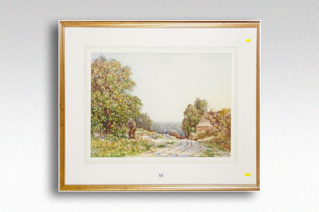 W WESTLEY MANNING watercolour; rural scene with farmer by a track, signed, 17.5 x 23 ins (45 x 59