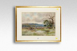 HENRY CHARLES FOX watercolour; cattle and figures by a river, signed and dated 1897, 14.75 x 21.25
