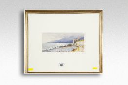 JOHN McDOUGAL watercolour; sunset coastal scene, signed and indistinctly dated, 4.25 x 9.25 ins (