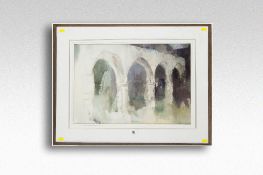 WILLIAM SELWYN watercolour; study of bridge arches at night time, signed, 14 x 21 ins (36 x 53 cms).